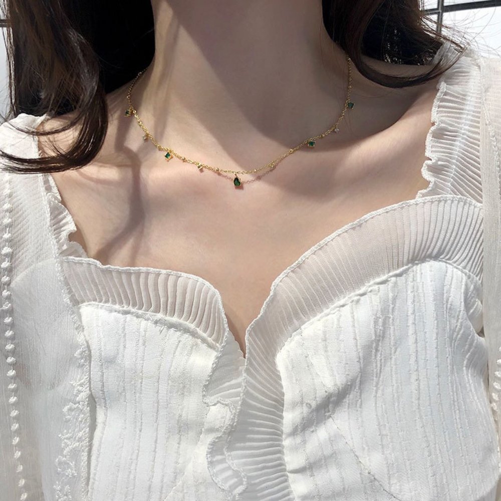 NEW Silver / Gold Exquisite Green Zircon Necklace - Picture 2 of 5